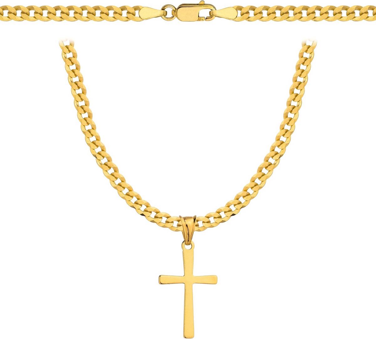 Heren Gouden Kruisketting 14K Goud Verguld Zilver 925 Pantserketting