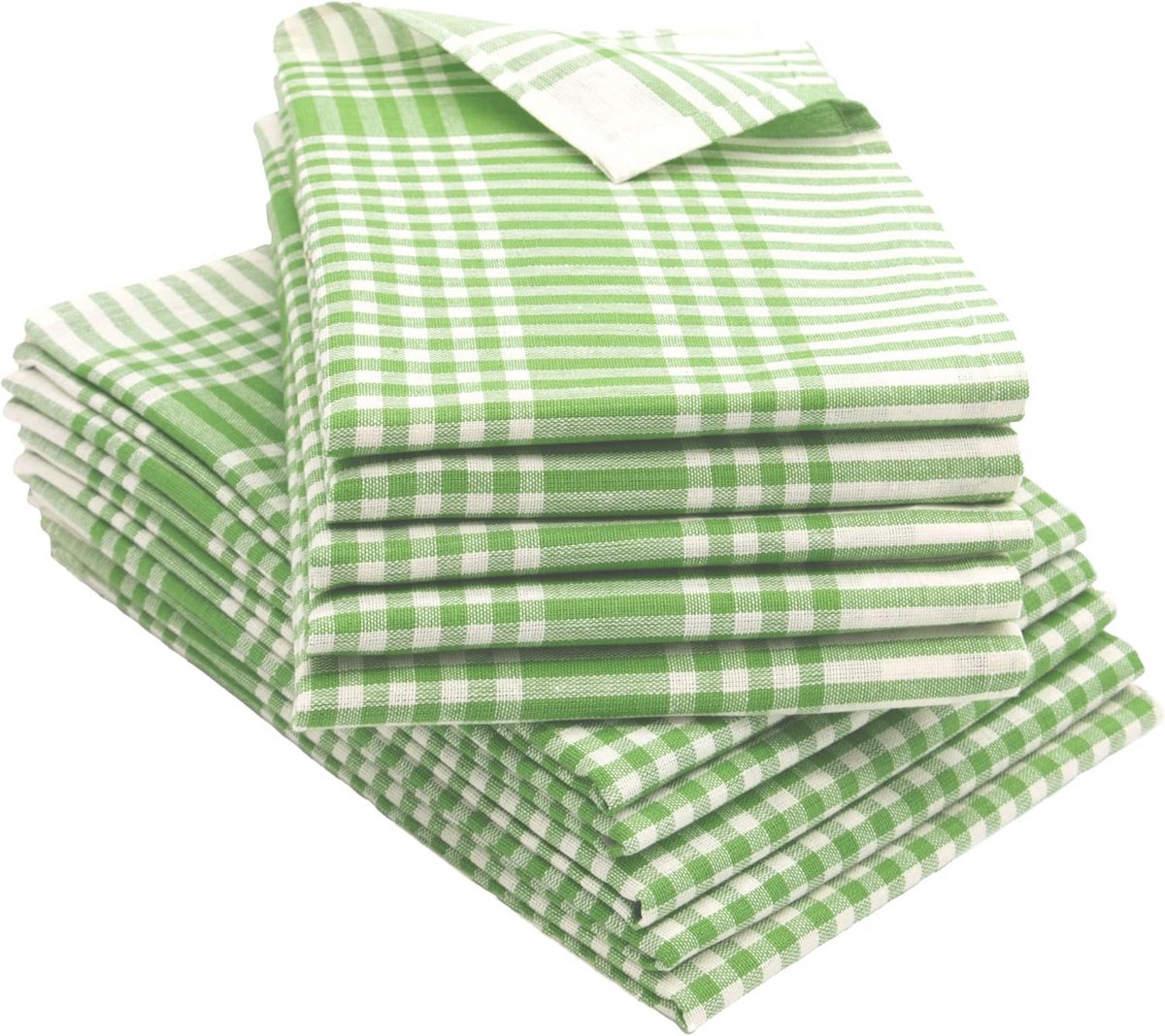 Set van 10 Absorberende Katoenen Theedoeken 50x70 cm - Groen Wit Geruit