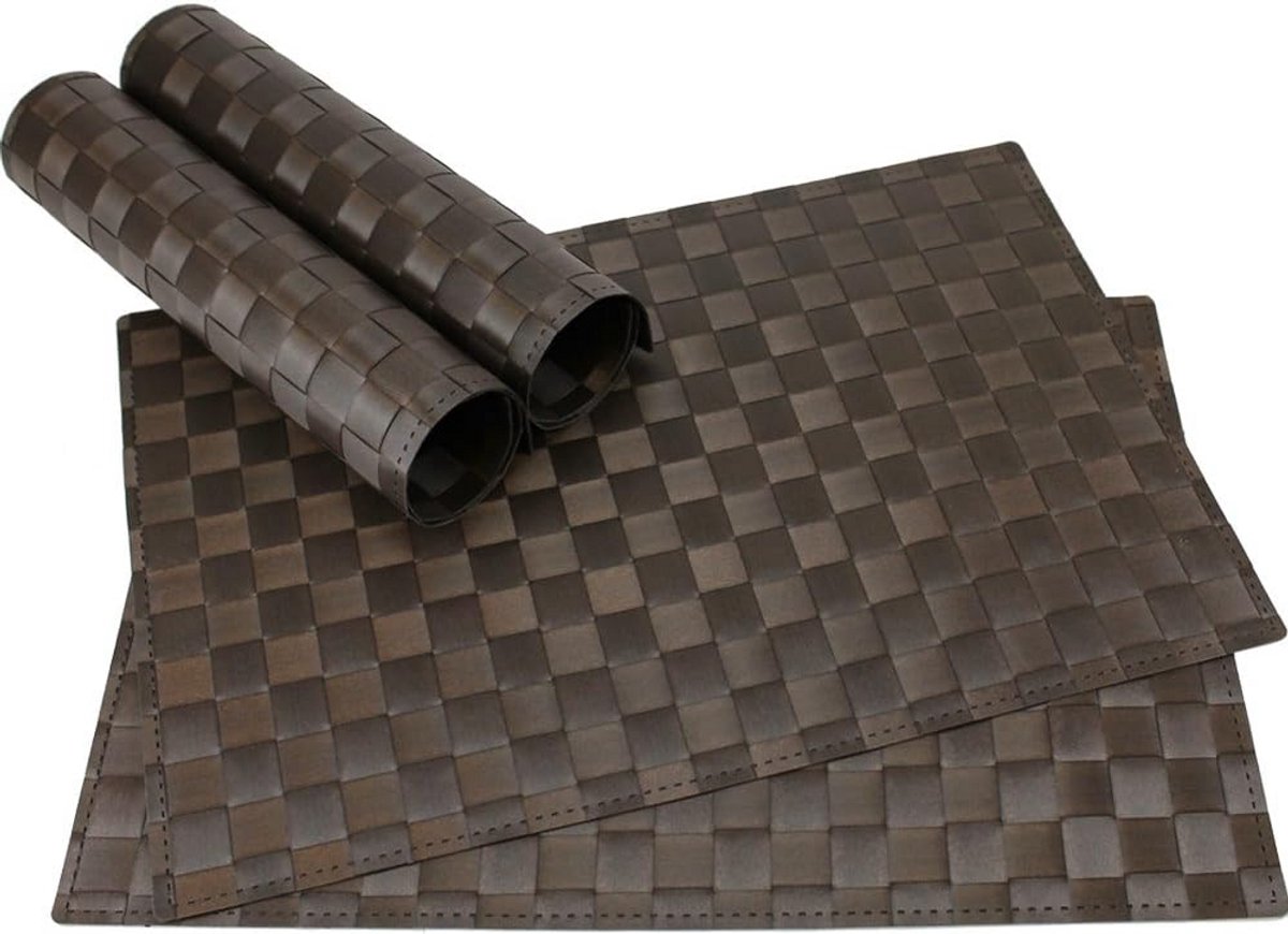 Set van 4 Moderne Gevlochten Placemats - Afwasbaar Tafelonderlegger