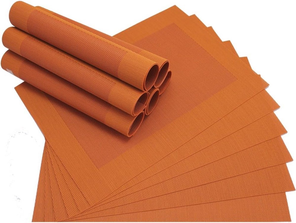 Set van 12 Oranje Geweven Placemats - Kunststof Onderleggers voor Eettafel
