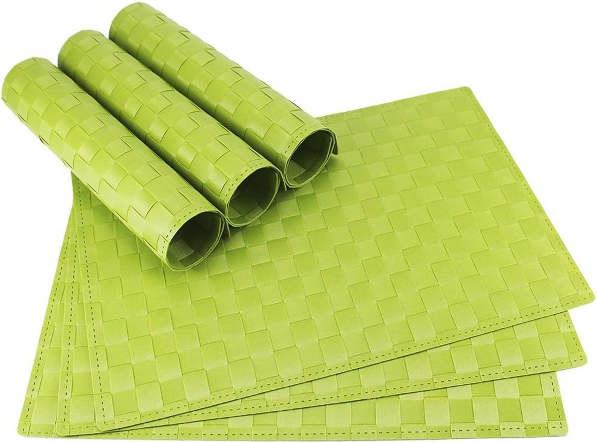 Set van 6 Placemats Groen Lichtgroen Gevlochten Kunststof 45x30 cm