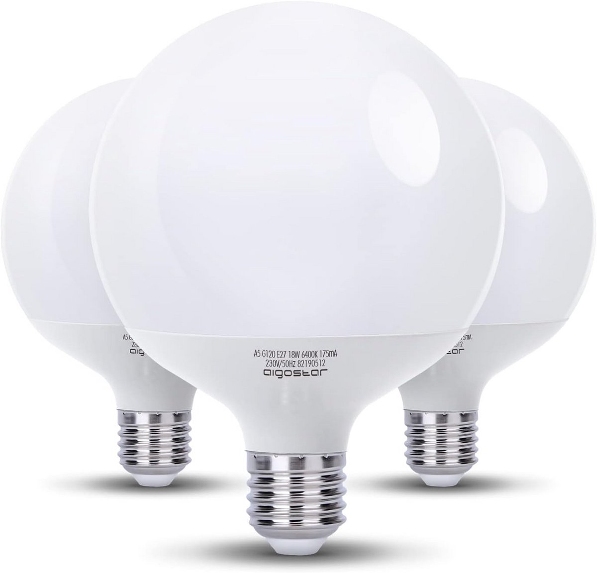 Set van 3 Grote LED Lampen (G120 Bol) E27 Fitting - 18W - Helder Wit Licht (6500K) - 1840 Lumen