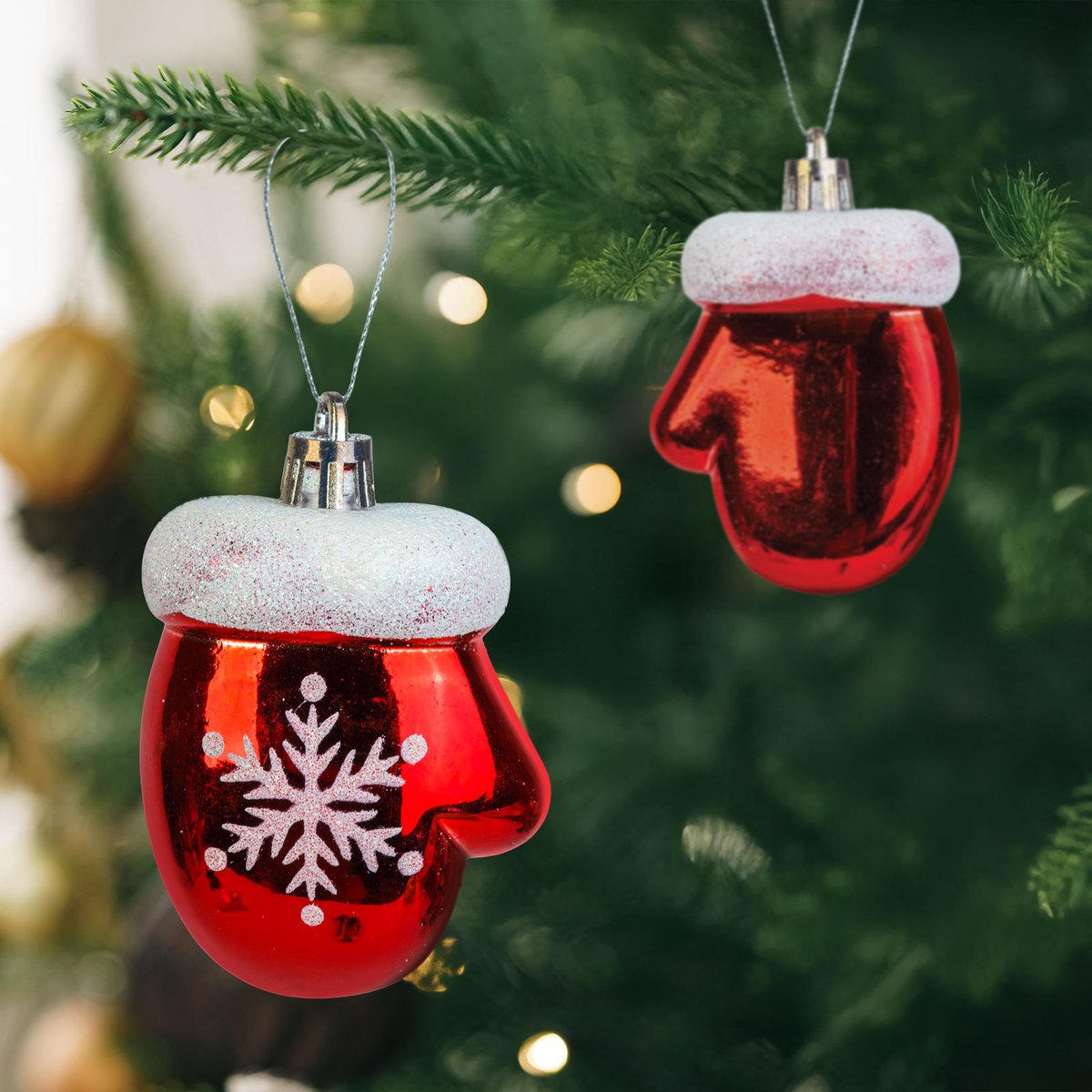 Kerstboomdecoratie Kerstballen Winterwant – Rode kerstornamenten met sneeuwvlok en glitterrand – Hangende kerstdecoratie 2 stuks [59755]