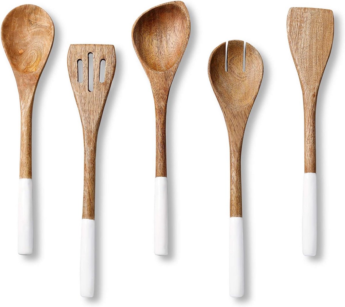 Set van 5 Houten Keuken Lepels en Spatels - 30 cm - Geschikt voor Antiaanbaklaag