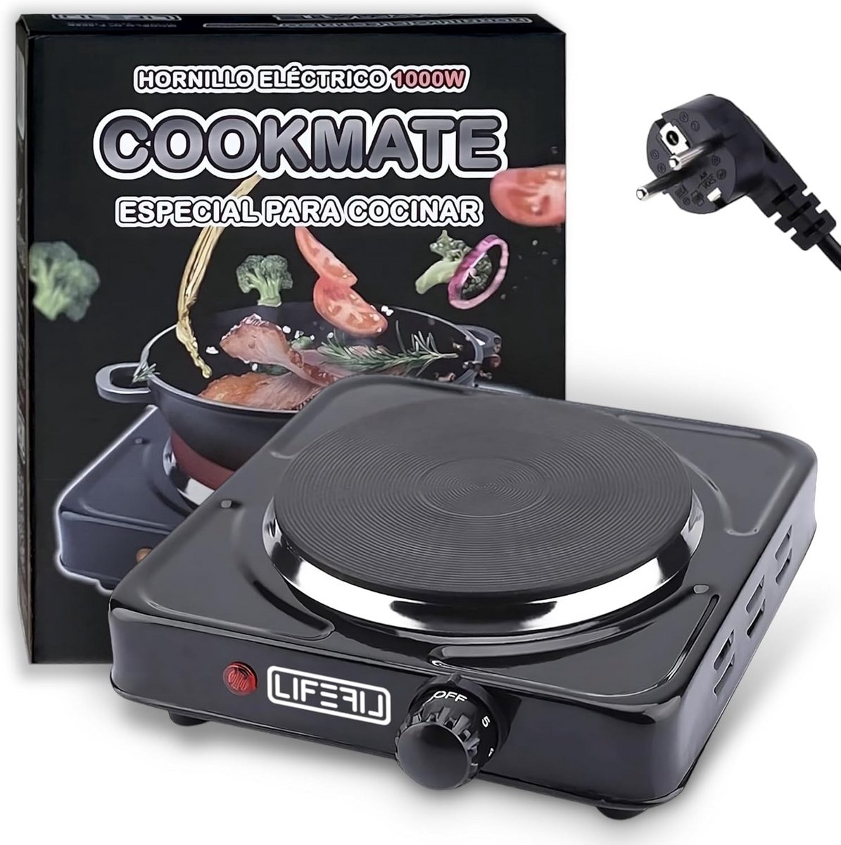 Draagbare Elektrische Kookplaat 1000W - Compact & Universeel voor Camping, Caravan en Terras