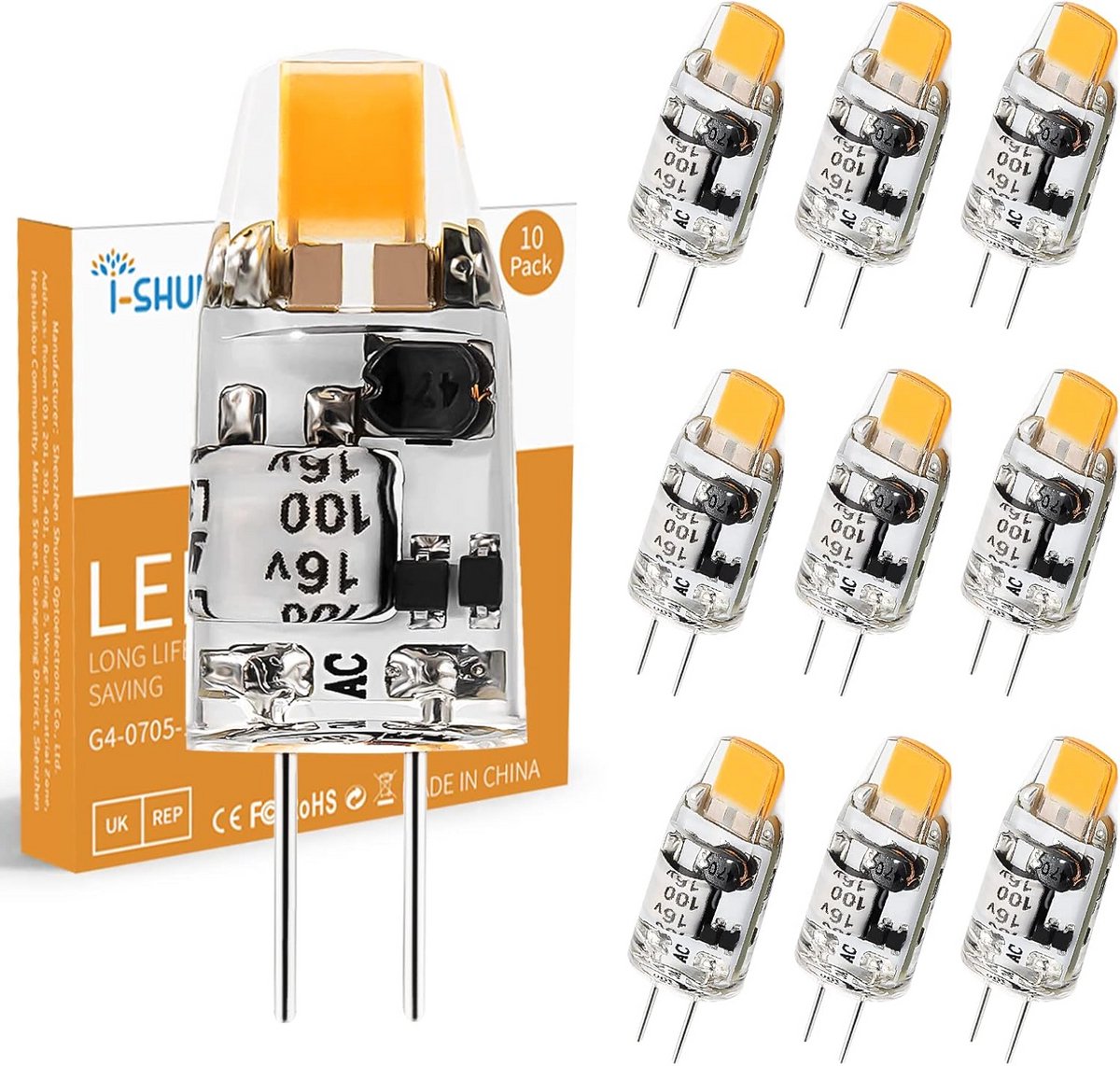 10x G4 LED Lampjes 1W Warm Wit (3000K) Vervanging 10W Halogeen 12V