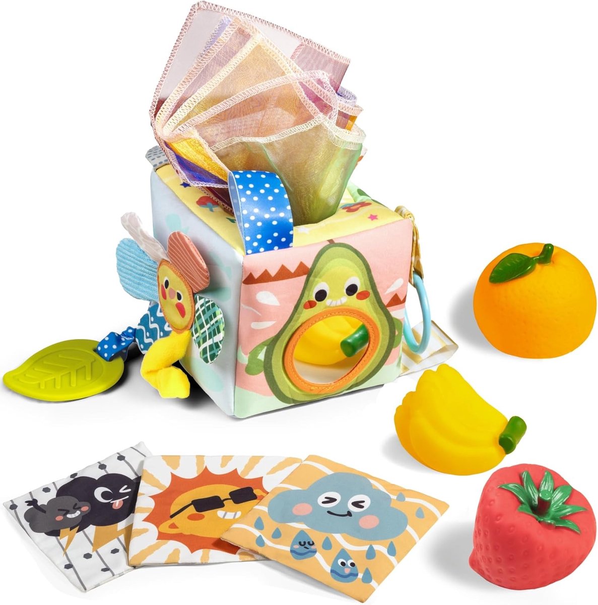 Baby speelgoed Tissue Box Montessori 3 6 8 9 12 maanden baby speelgoed, grijpspeelgoed, stoffen doeken contrasterende kleuren leren zintuiglijke voor baby jongens meisjes gesch