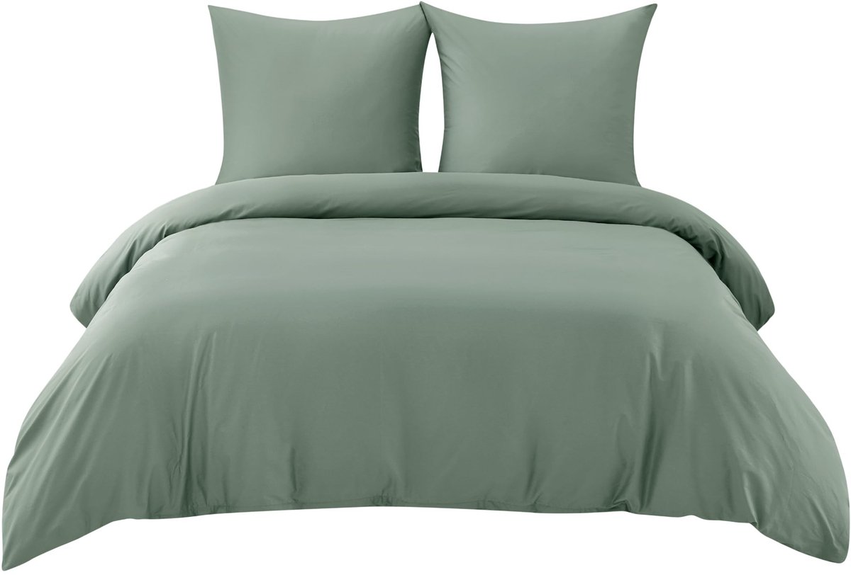 Unyqoos Zachte katoenen beddengoedset 155 x 220 cm met kussenslopen en ritssluiting groen