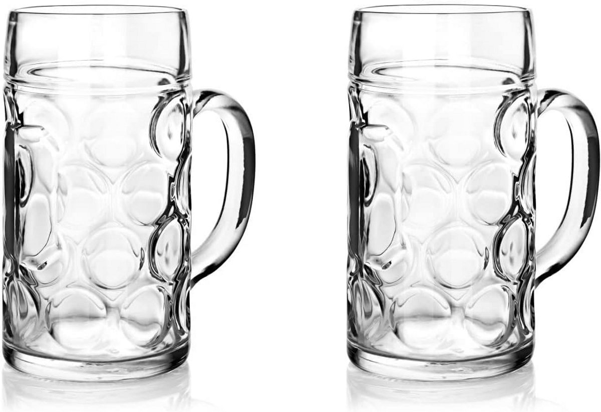Set van 2 Oktoberfest Bierpullen 595 ml - Bierglazen met Hendel voor Langere Koude Drank