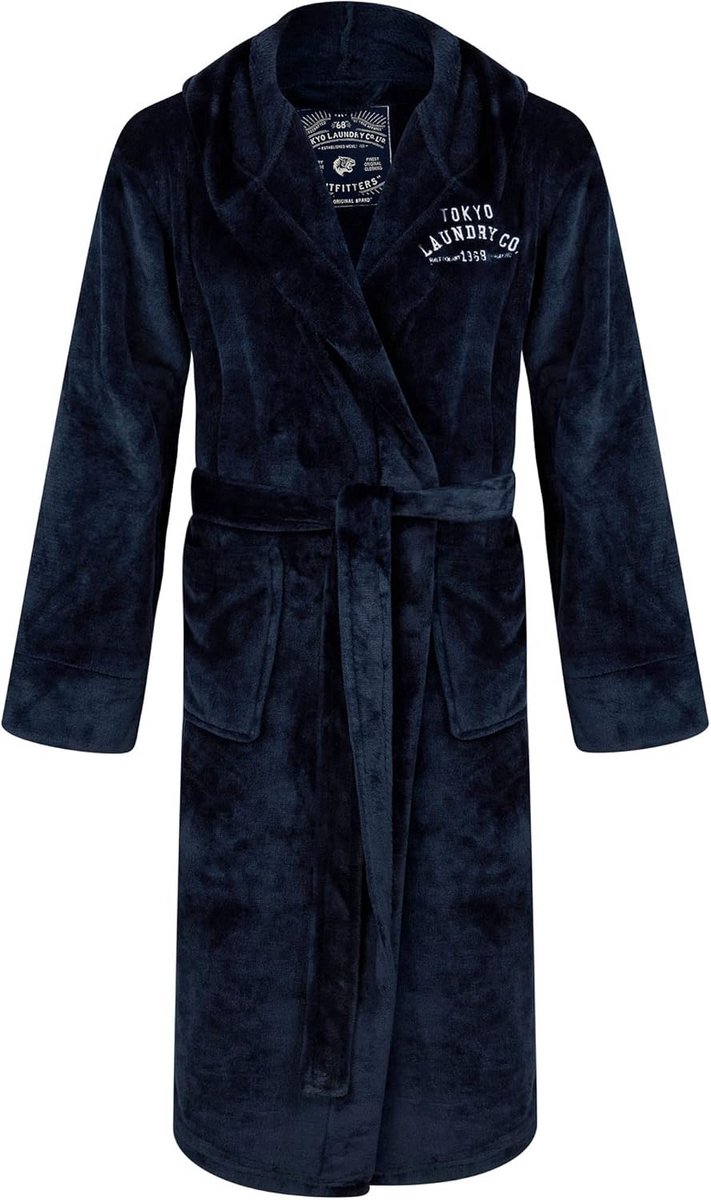 Luxe Fleece Ochtendjas met Capuchon en Tailleband - Blauw