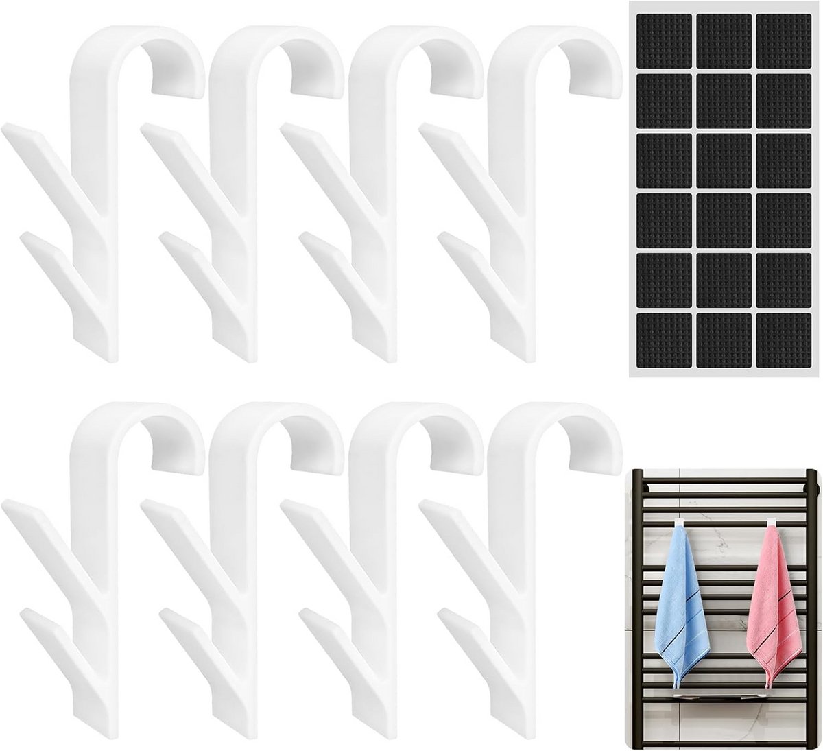 8 Radiatorhaken voor Handdoekradiator - Dubbele Haken voor Verwarming en Badkamer - Inclus