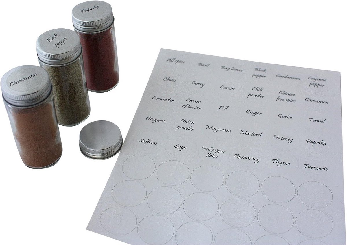 Kruidenstickers Set - Voor Potten en Deksel - Voorgedrukt & Zelfklevend - 48-Pack