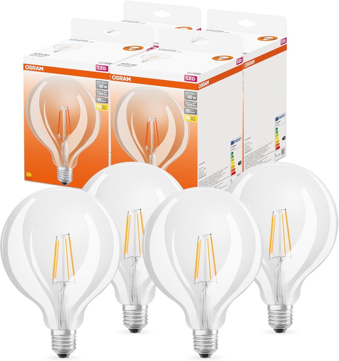 LED Gloeilamp Bolvorm E27 470 Lumen Warm Wit 2700K Gloeilamp Vervanging 4-Pack