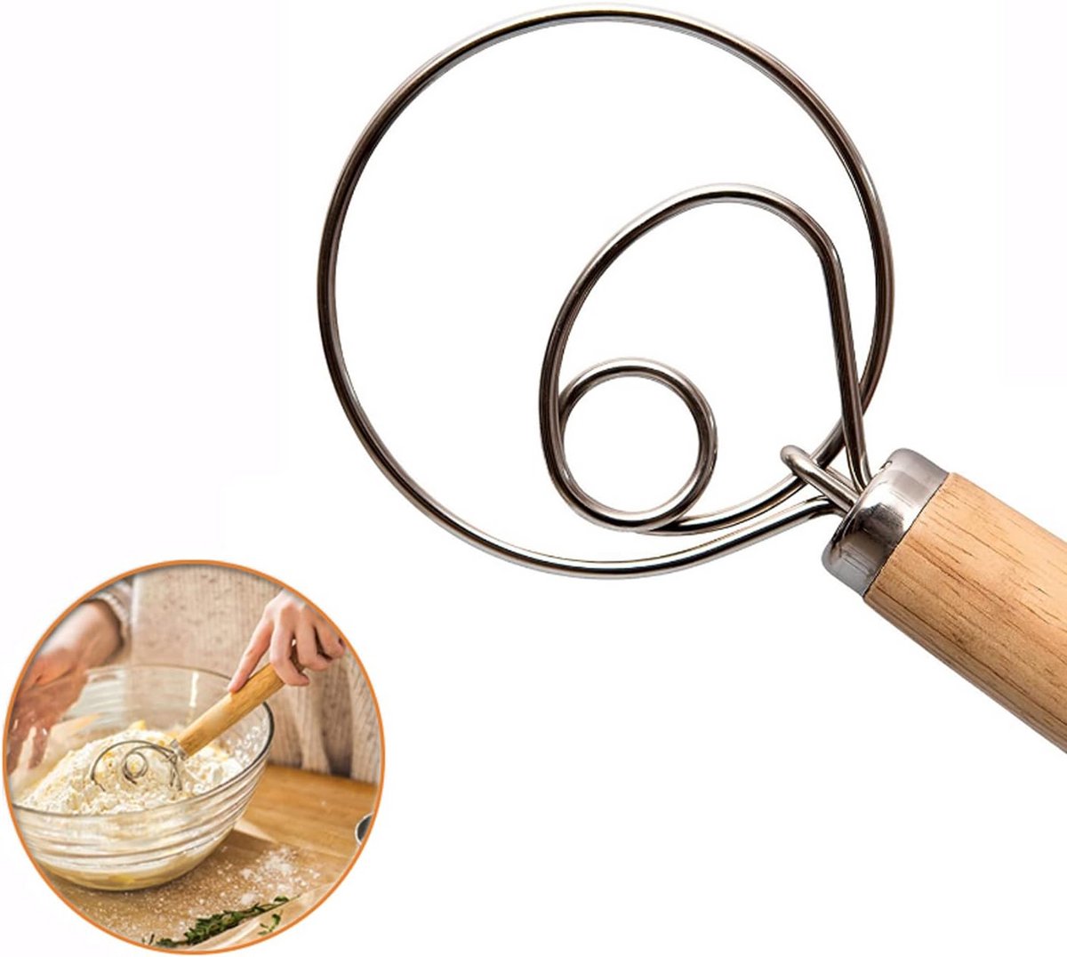 Professionele Deense Deeg Garde met Houten Handvat - 13 Inch Brood Deeg Klopper