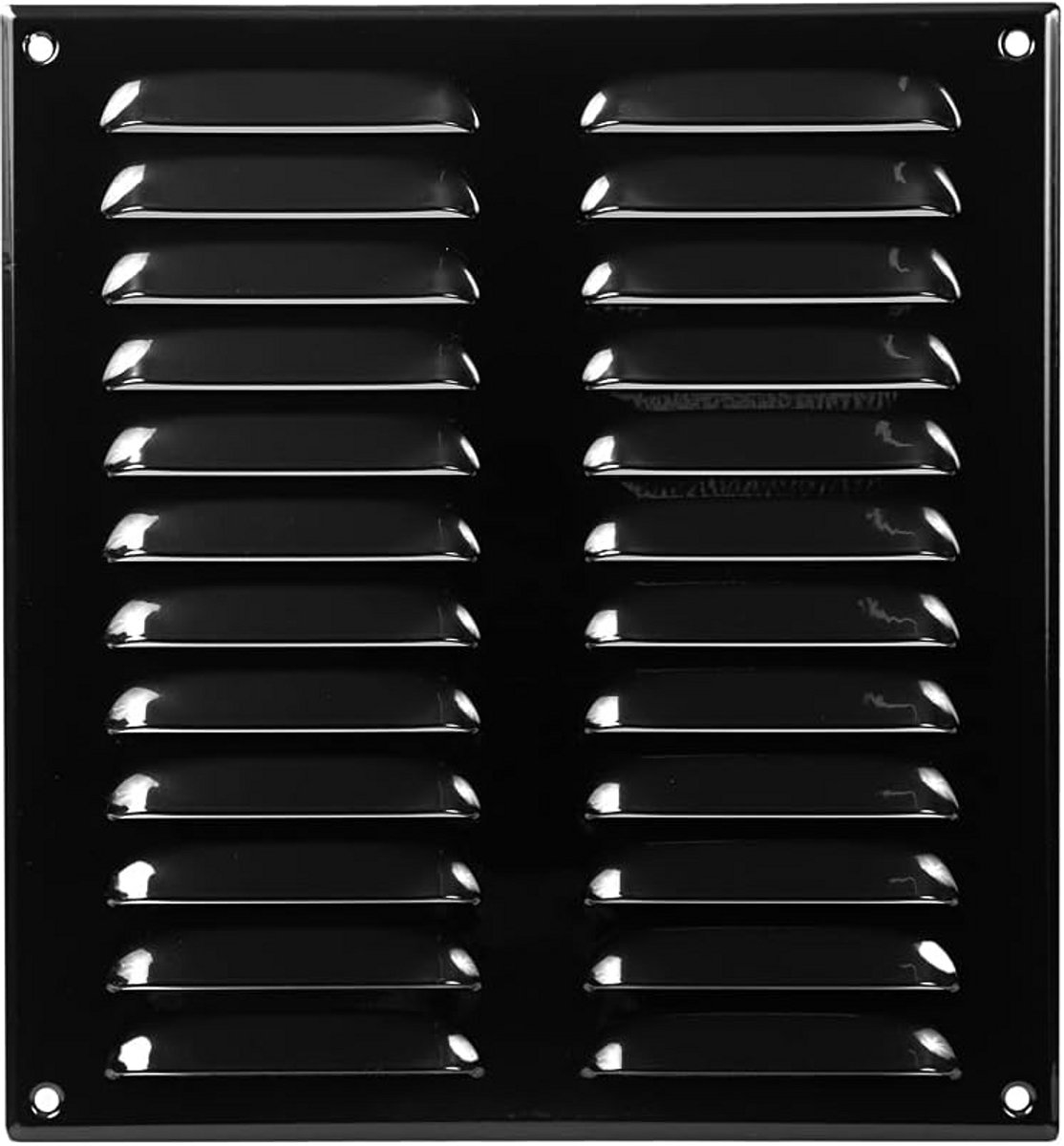 Metalen Ventilatie Rooster met Lamellen en Insectenhor - Zwart (260 x 280 mm)