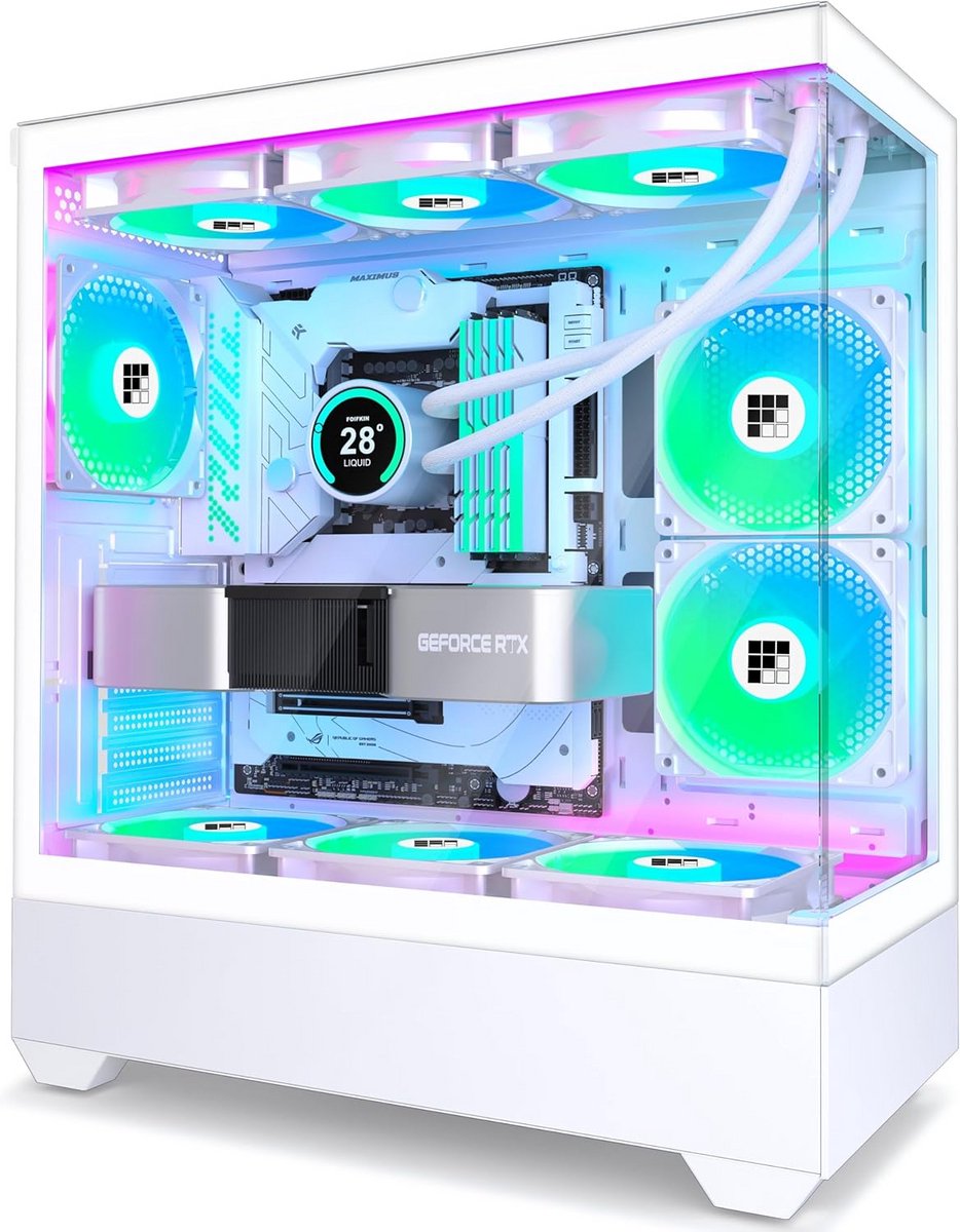 ATX Mid-Tower PC Behuizing met 5 ARGB PWM Ventilatoren en Panoramaglas