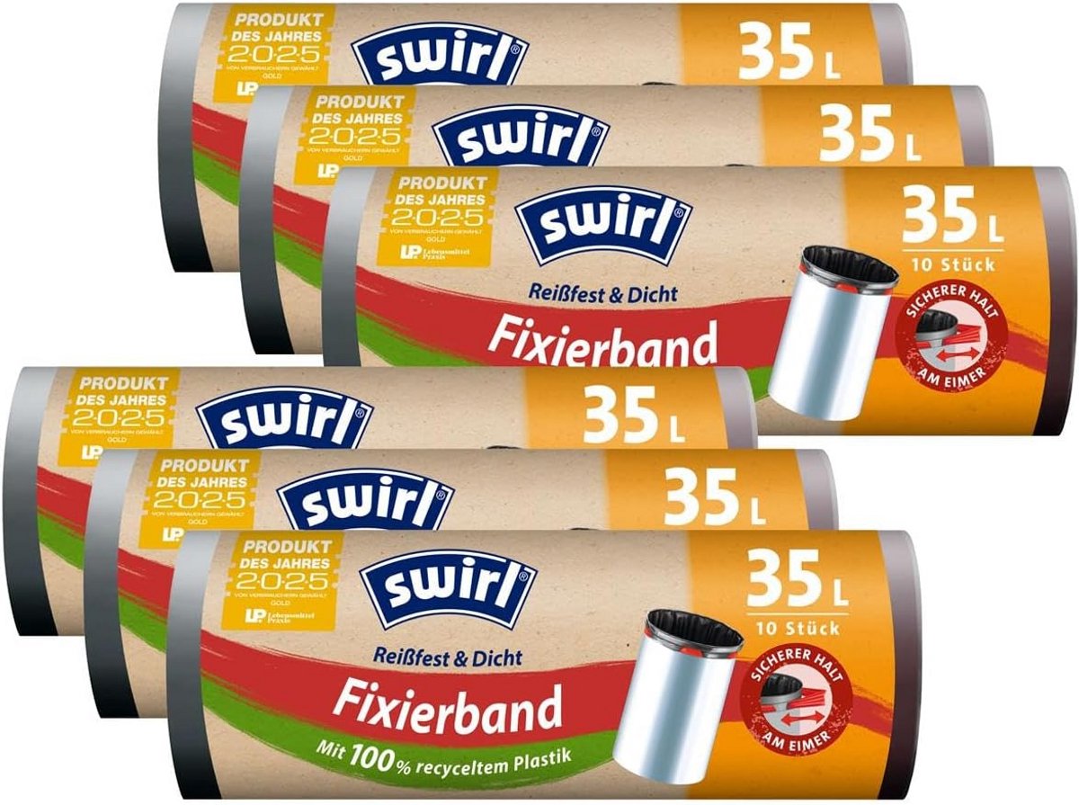 Vuilniszakken 35L met Fixeerband - Stevige Bevestiging voor Afvalemmer, 6 Stuks