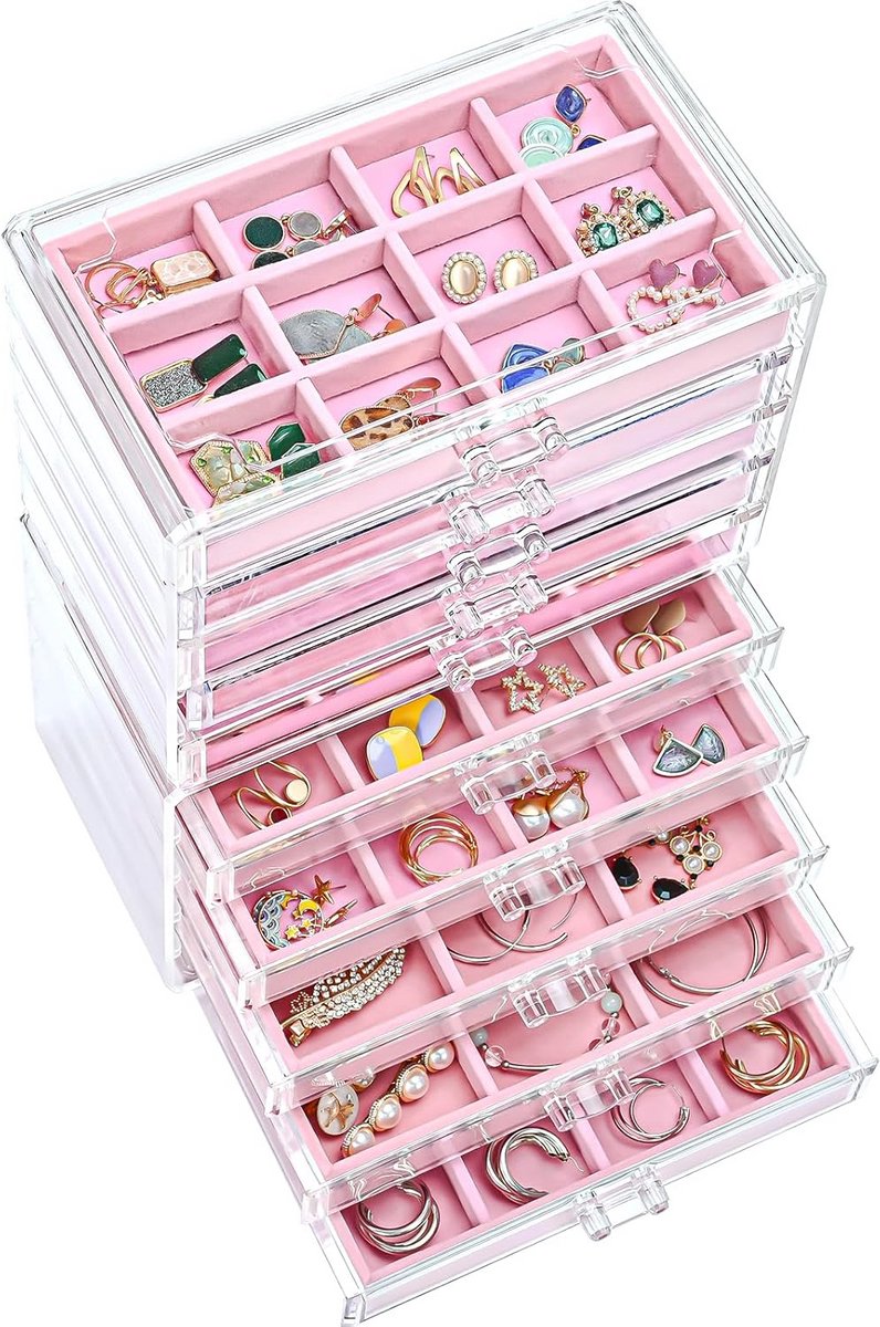 Stapelbare Acryl Oorbel Opberger met 10 Lades - Sieradenhouder voor Dressoir