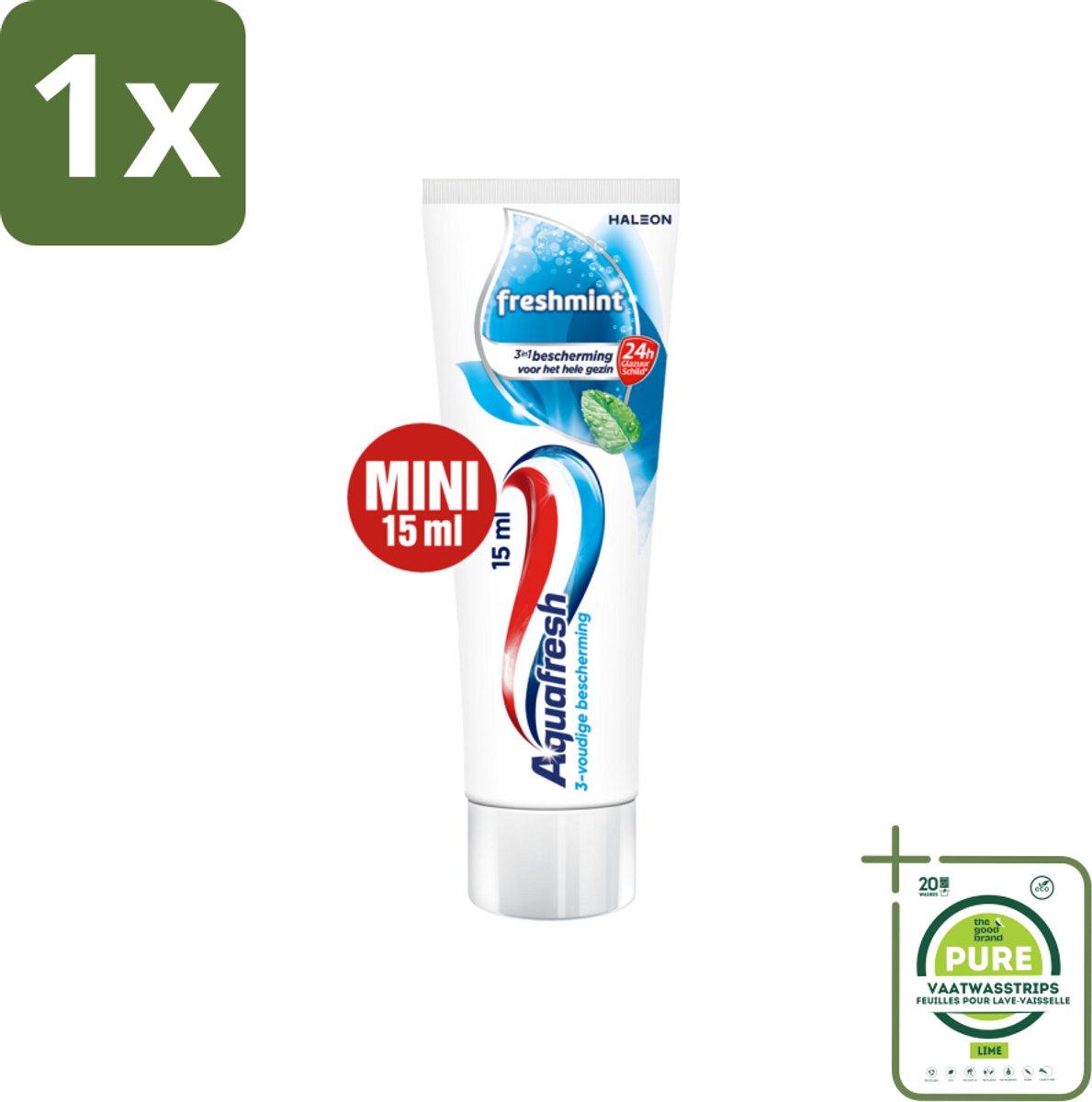 1 x Aquafresh Freshmint 3in1 Mini 15 ml - Tandpasta - Aquafresh - Freshmint - Fluoride - Tandplak