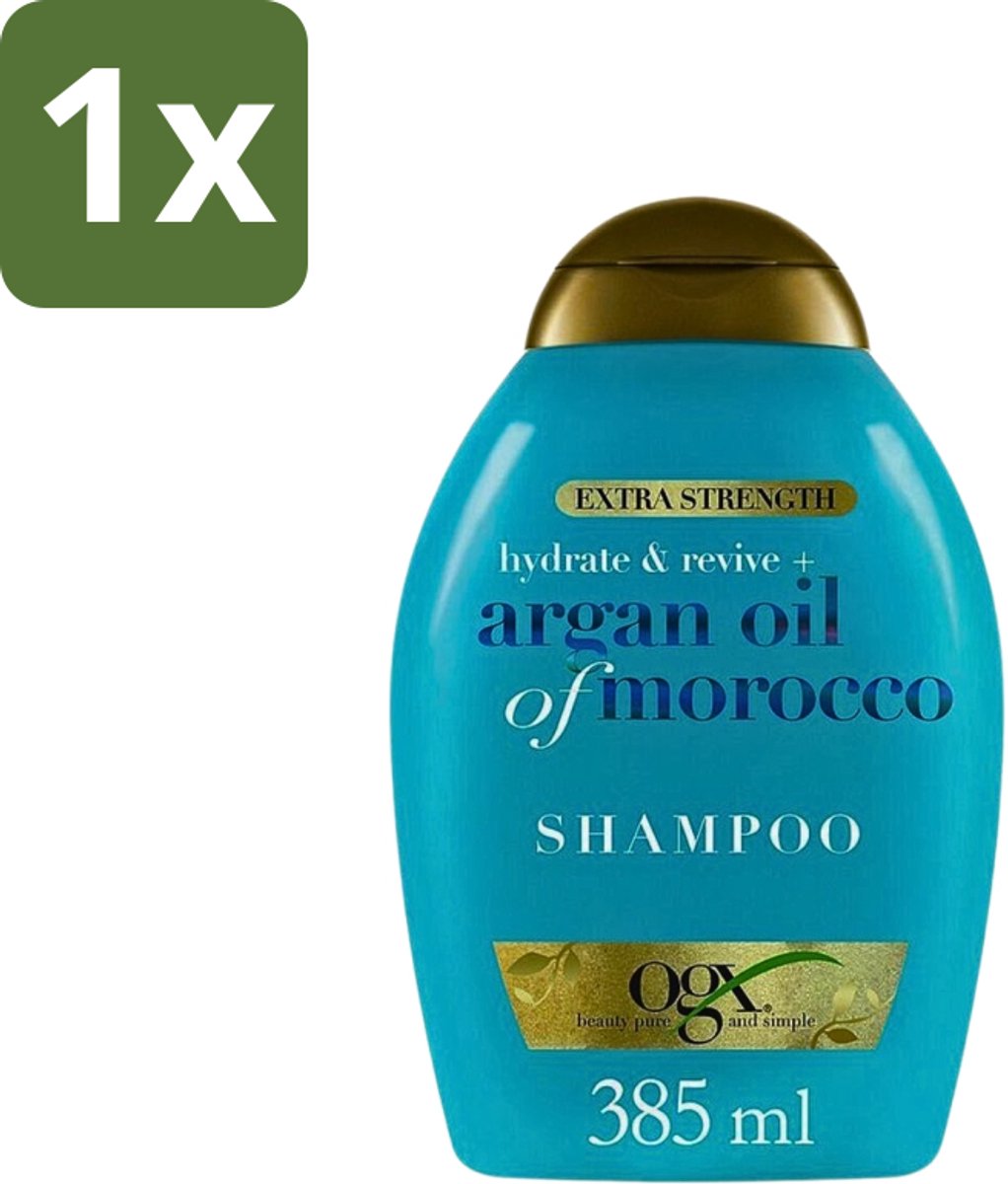1 x OGX - Argan Oil of Morocco - Shampoo - Extra Sterk - Hydrate & Revive - 385 ml - Argan Oil Shampoo - Herstel Shampoo - Hydrate Shampoo - Droog Haar Shampoo - Beschadigd Haar Shampoo