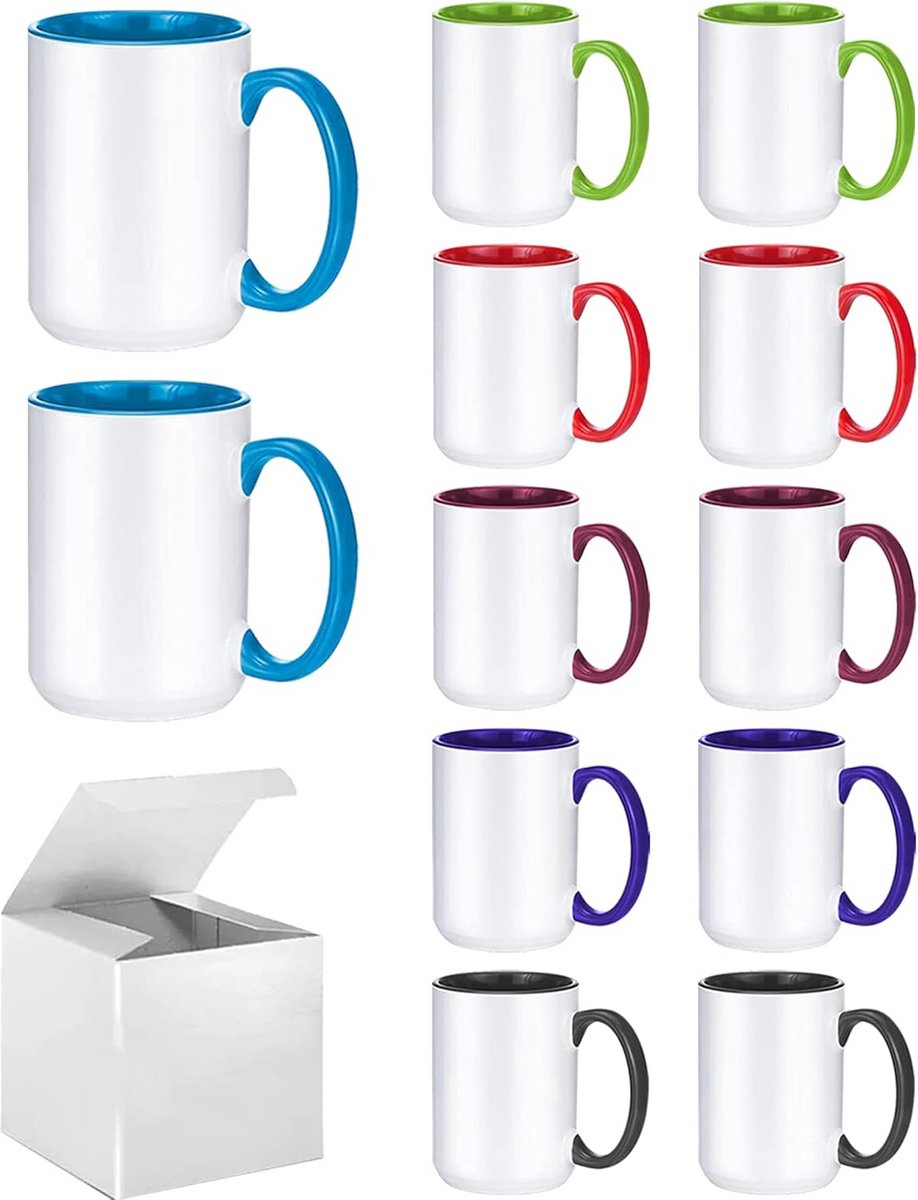 Set van 12 Sublimatie Mokken (15 Oz) in 6 Verschillende Kleuren