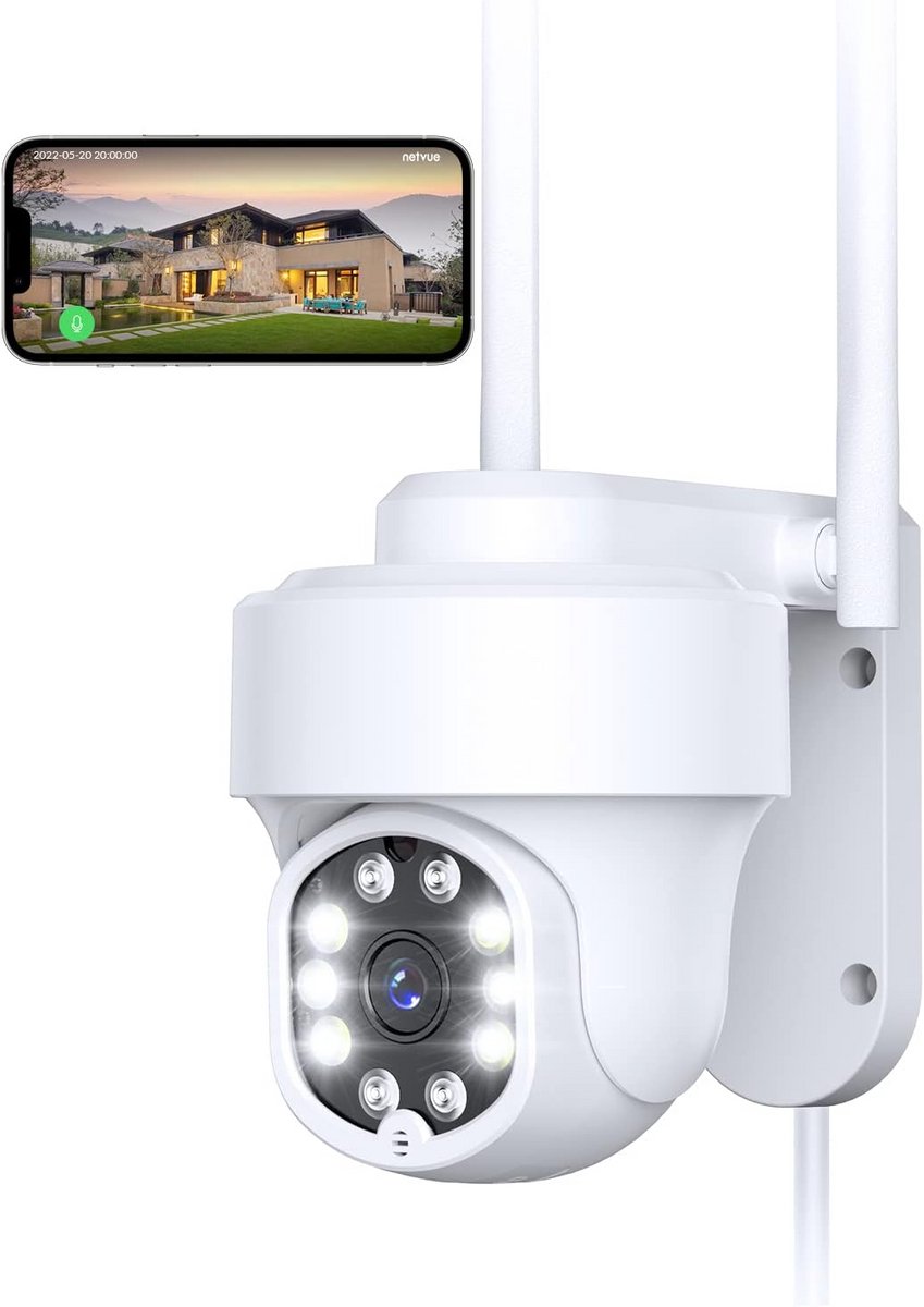 Draadloze Buiten Beveiligingscamera 360° PTZ met Kleuren Nachtzicht en Tweeweg Audio