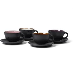 BITZ Kop met schaal Dia. 10 x 6 cm 24 cl 4 st. ass. kleuren - koffiemokken - koffiekopjes - set van 4 - 240 ml - vaatwasserbestendig