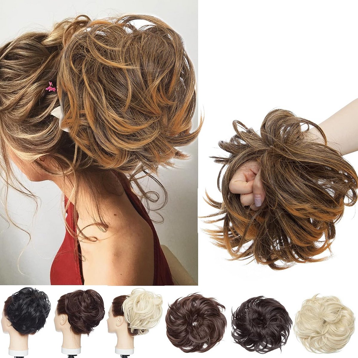Rommelige Haarband Knoop Donker & Sandy Blond voor Volume