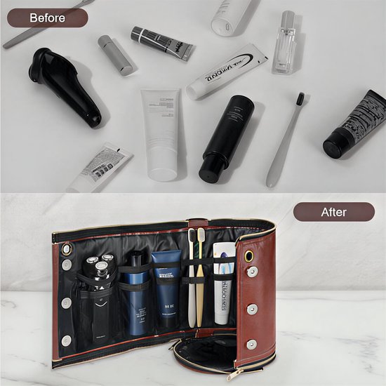 Leren Toilettas - Dubbele Bodem & Beugelsluiting - Fana Bags