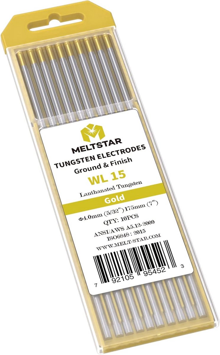 TIG Laswolfram Elektroden 1,5% Lanthanated 5/32" x 7" (Goud) 10 Stuks