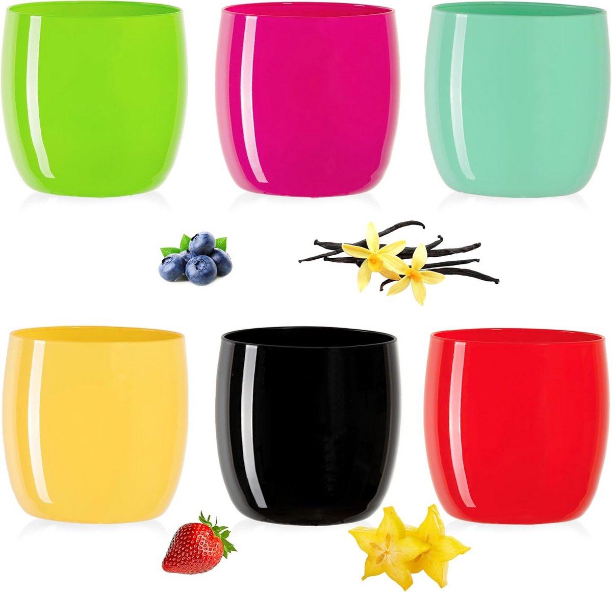 Set van 6 kleurrijke elegante glazen voor water, sap en whisky
