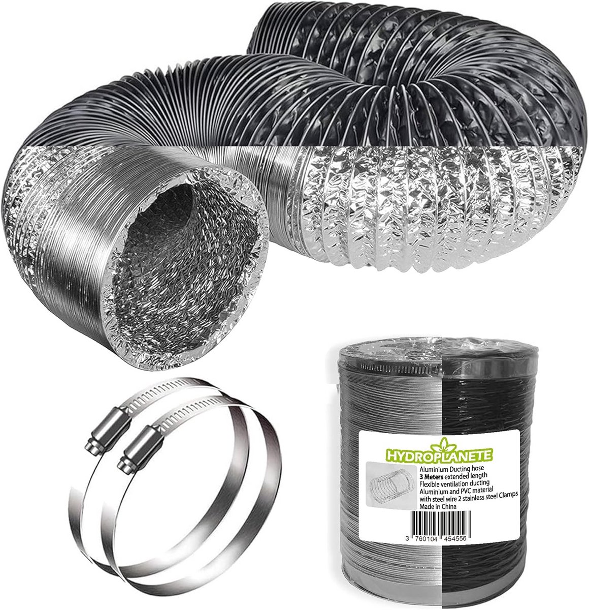 Flexibele Aluminium Ventilatiebuis Set 3 Meter met Klemmen