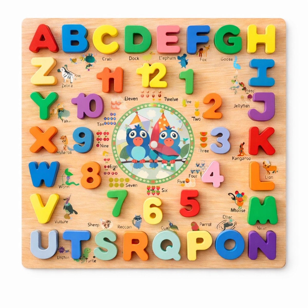 Houten Educatief Vormen- en Cijferspeelbord – Leer Alfabet, Kleuren & Getallen – Montessori Speelgoed – Vanaf 3 Jaar