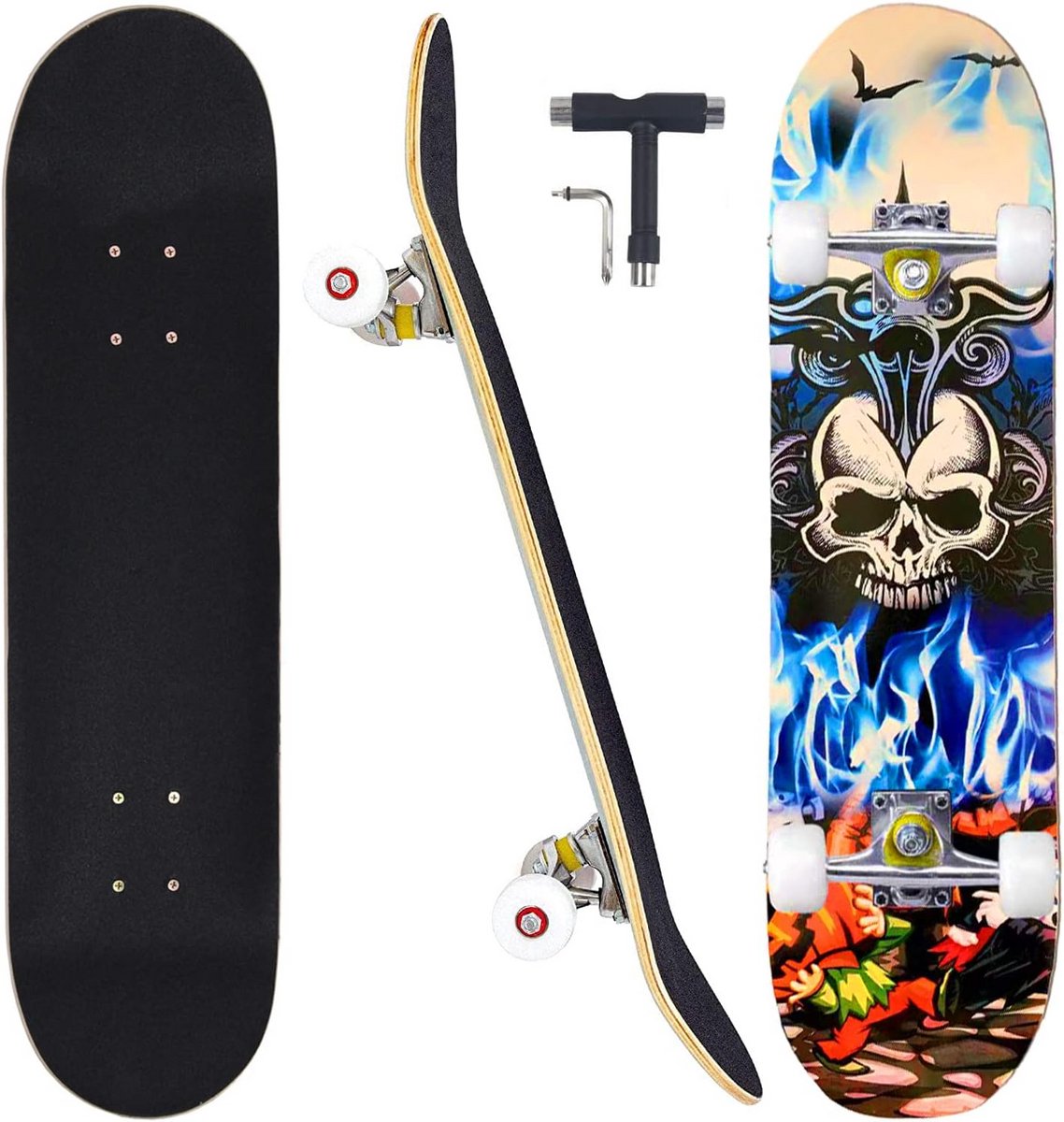Compleet Skateboard voor Beginners en Gevorderden 7 Lagen Esdoornhout Beige