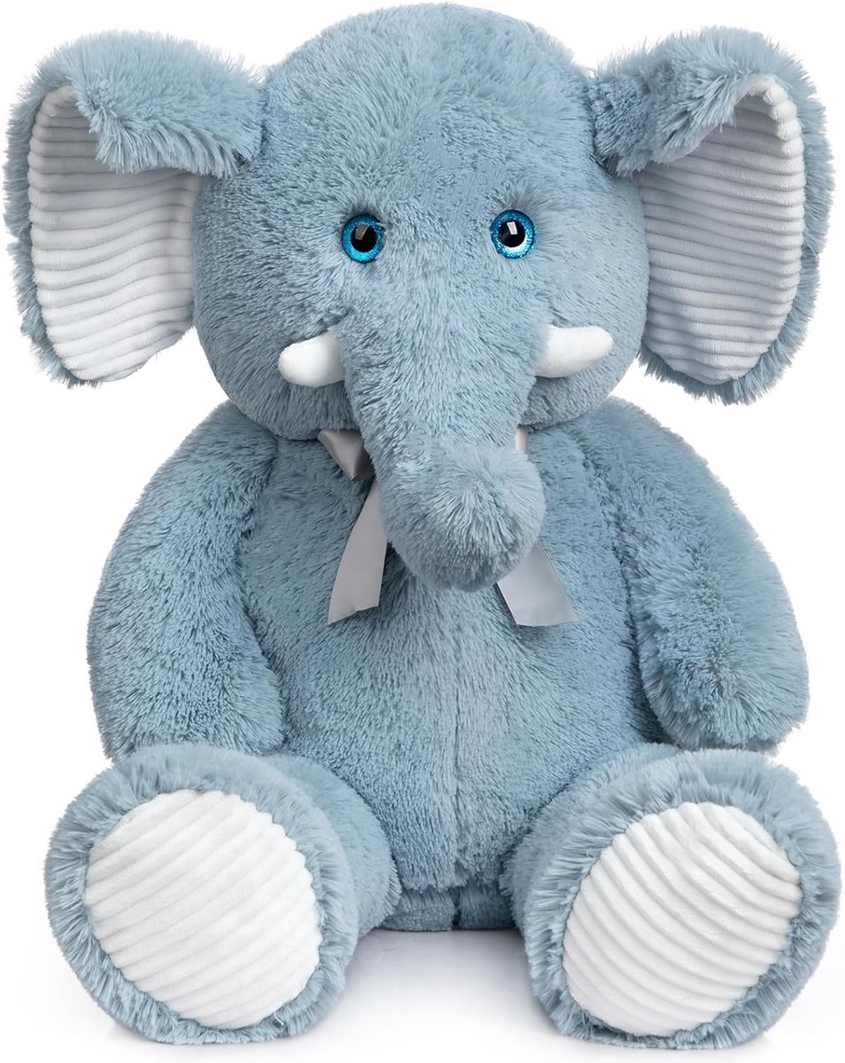 Extra Grote Pluche Olifant Knuffel met 3D Blauwe Ogen, 100 cm Zacht Speelgoed