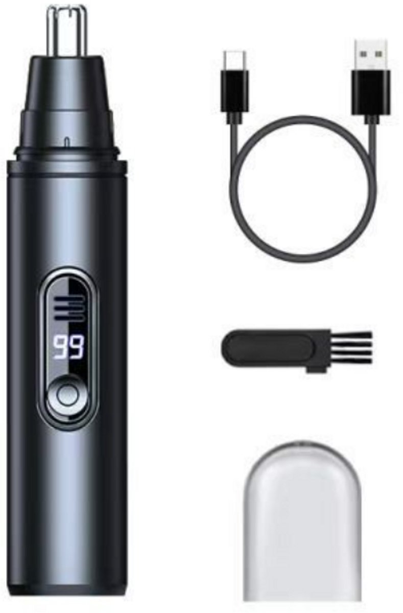 Trimmer voor neus- en oorhaar, oplaadbaar via USB, unisex.