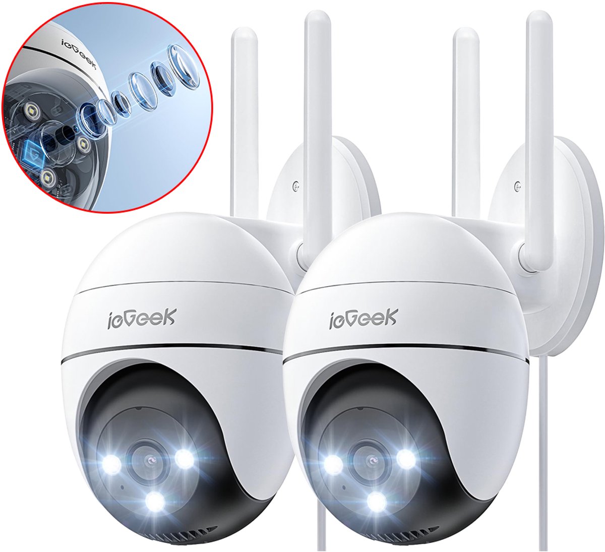 ZS-GQ2 Beveiligingscamera Buiten – 2K HD 3MP - Camerabewaking Met Nachtzicht – Bewakingscamera voor Buiten- Met WiFi en APP - Beveiligingscamerabuiten - 4x Digitale Zoom - Wit - 2 Stuks