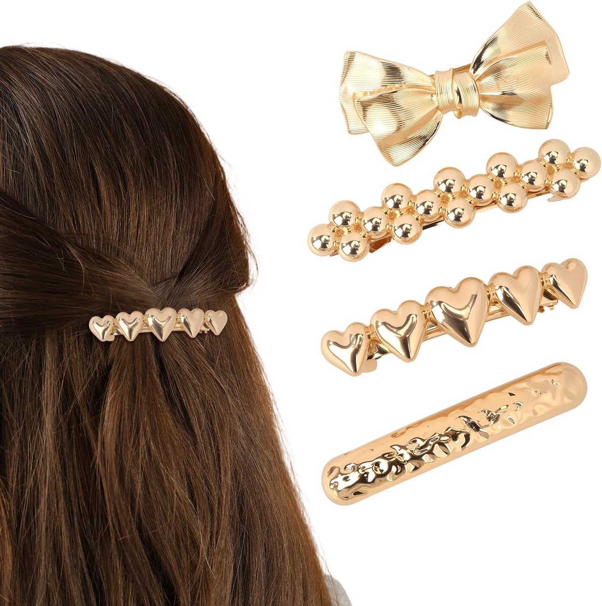 4 Elegante Gouden Haarclips - Vintage Metalen Anti-Slip Haaraccessoires