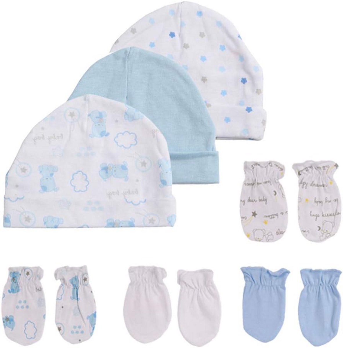 Set van 10 Biologische Katoenen Baby Mutsjes en Geboortewantjes (0-6 maanden)