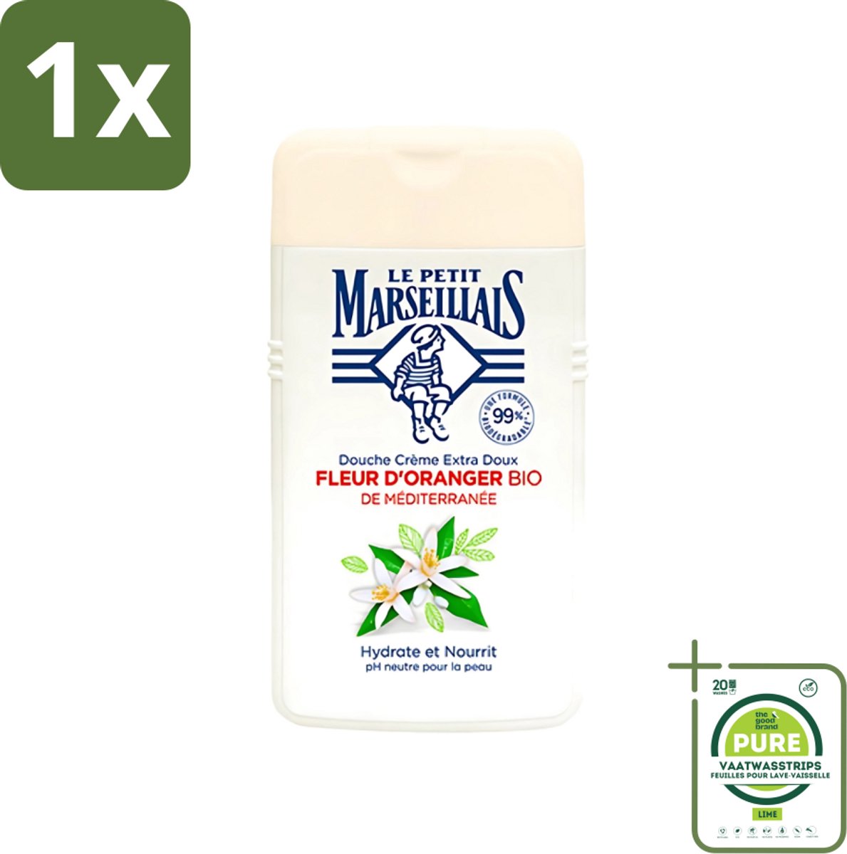 1 x Le Petit Marseillais - Douchecrème - Oranjebloesem - Hydraterend - 250ml - Douchecrème - Oranjebloesem - Hydraterende Douche - Le Petit Marseillais - Douchegel