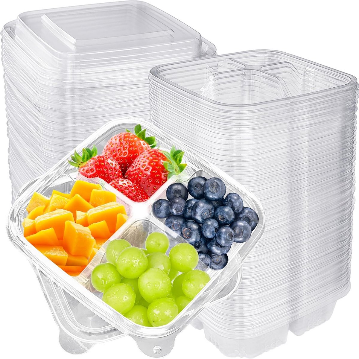 50x Bento Box Lunchtrommel met 4 Vakjes - Lekdicht Bewaardoos voor Snacks en Maaltijden