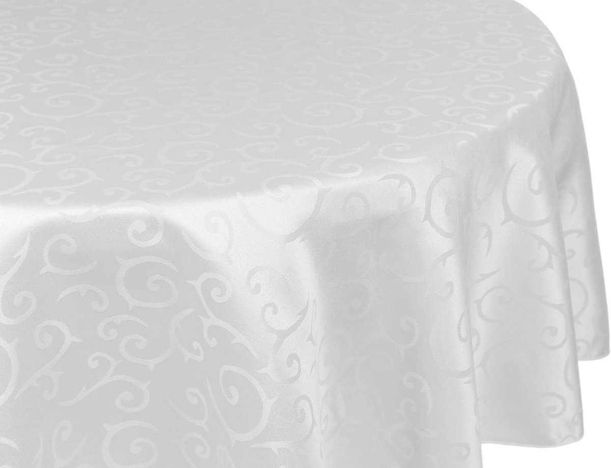 Elegante Jacquard Tafelkleed Ovaal Wit 160x220 cm - Hoogwaardig Tafeltextiel