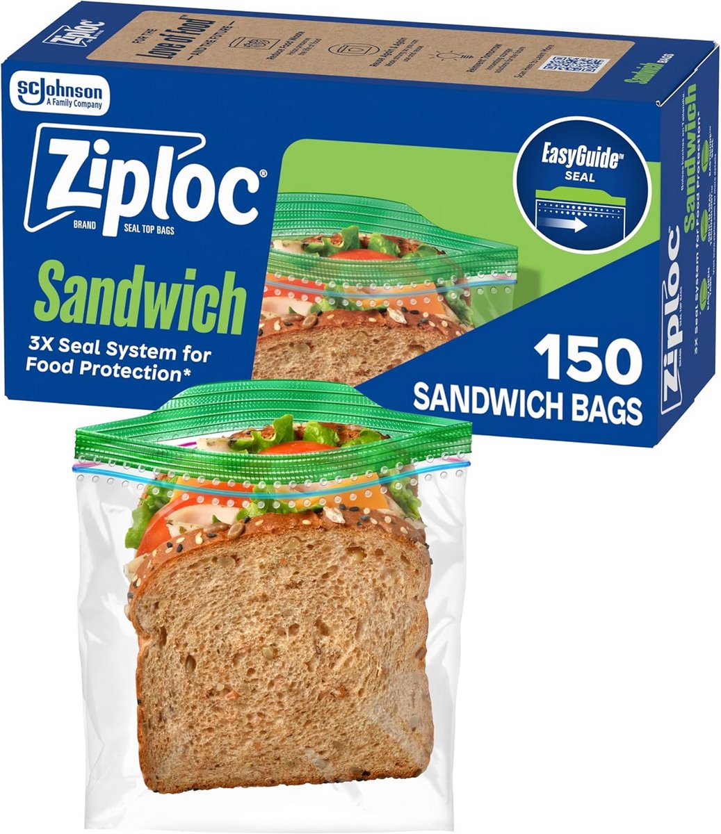 Set van 150 hersluitbare sandwichzakjes, 16,5 x 14,9 cm, transparant