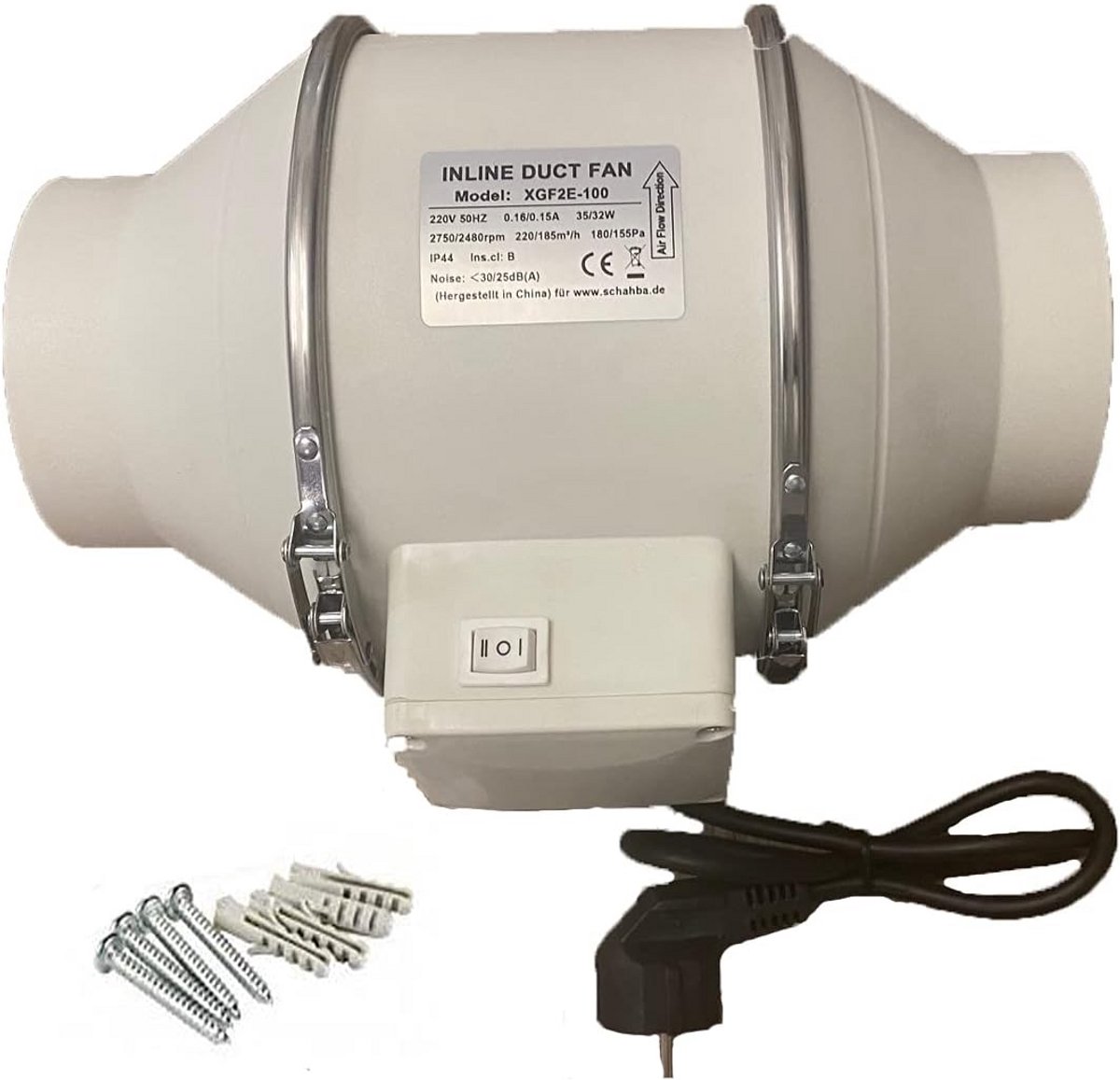 Krachtige Buisventilator 100mm - 220 m³/u Luchtverfrisser voor Ventilatiekanalen