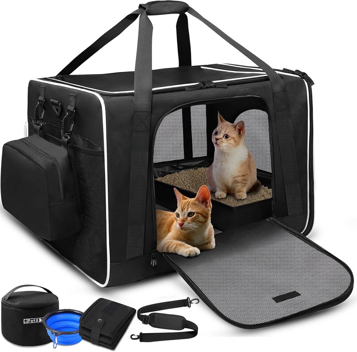 Reisbench voor Katten en Middelgrote Honden - Inclusief Voerbak en Kattenbak