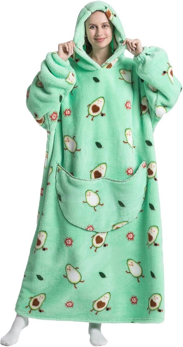 Ultra Zachte Hoodiedeken met Mouwen - Comfortabele Flanellen Deken met Capuchon en Zakken voor Thuis