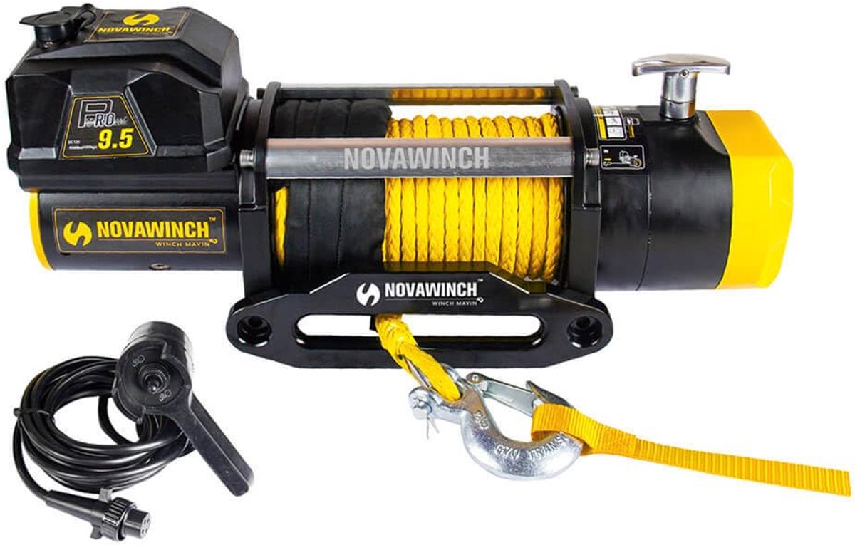 NovaWinch PRO 9500 SR - Elektrische lier 12V - 4309 kg trekkracht - Met synthetische liertouw met haak 26 meter - Incl. 4m kabelafstandbediening