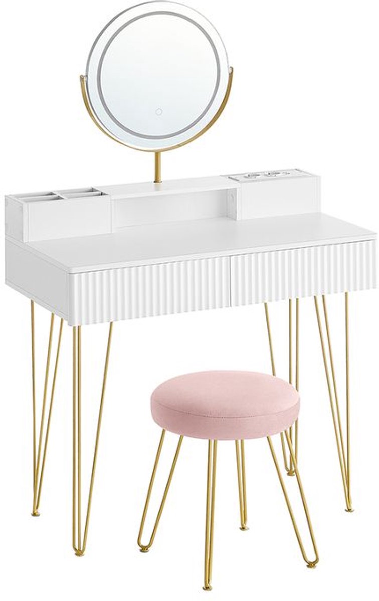 Kaptafel – Met kruk en verlichting – 40×80×134.8 cm – Wit