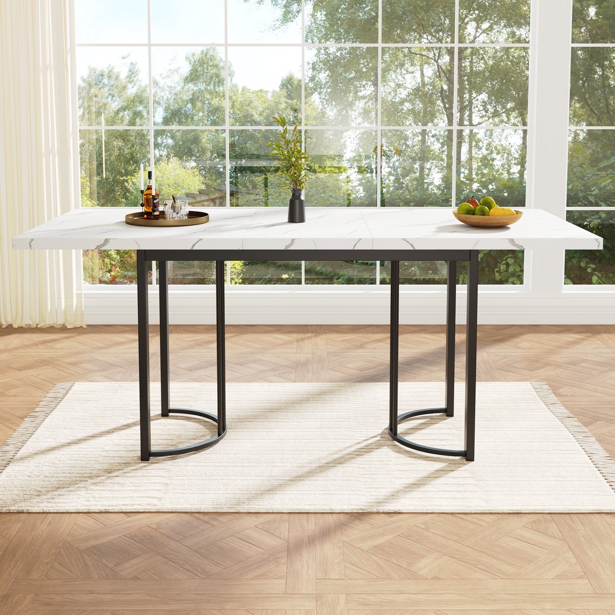 MODFU Uitschuifbare Eettafel Teleskoptisch 140–179,5×80×75,5 cm MDF Metalen Frame Zwart/Wit Wit+Zwart
