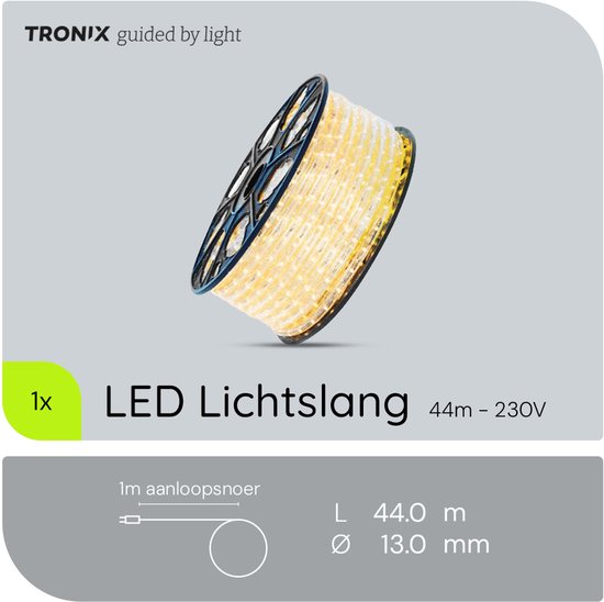 Tronix Led Tronix Lichtslang - Binnen & Buitenverlichting - 44m Warm Wit Licht | bol